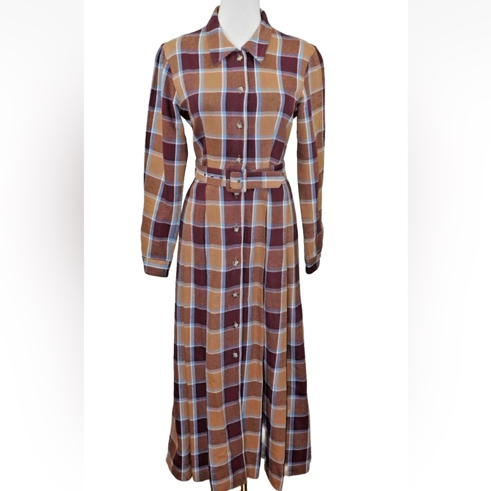 Vintage Armani Plaid Belted Maxi Dress